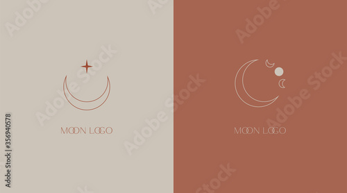 Delicate linear logos depicting the moon. Vector illustration in gentle colors of a logo for a female business. mental health and psychology, beauty, self-care, health, aculism, mysterious signs.