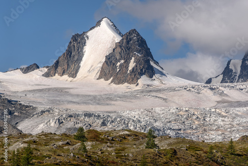 glacier mountains ice snow trees summer cloud