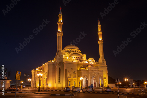 night view of Noor Mosque  in Sharjah UAE