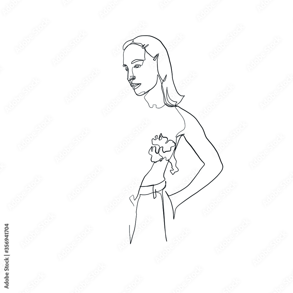 Minimal line vector woman. Linear glamour portrait woman. Portrait of girl. Linear glamour logo in minimal style for beauty salon, beautician, makeup artist, stylist. Continuous line. Minimal line vector woman. Linear glamour portrait woman. Portrait of girl. Linear glamour logo in minimal style for beauty salon, beautician, makeup artist, stylist. Continuous line.