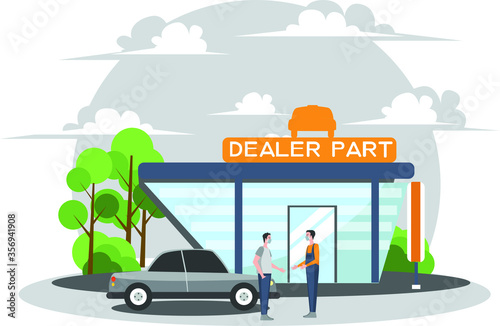 A man repairing his car to the car dealer part
