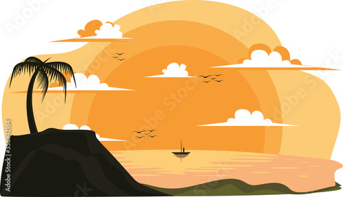 Beach landscape at evening illustration
