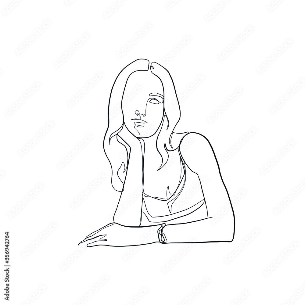 Minimal line vector woman. Linear glamour portrait woman. Portrait of girl. Linear glamour logo in minimal style for beauty salon, beautician, makeup artist, stylist. Continuous line. Minimal line vector woman. Linear glamour portrait woman. Portrait of girl. Linear glamour logo in minimal style for beauty salon, beautician, makeup artist, stylist. Continuous line.