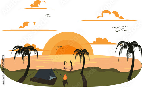 Beach landscape at afternoon illustration