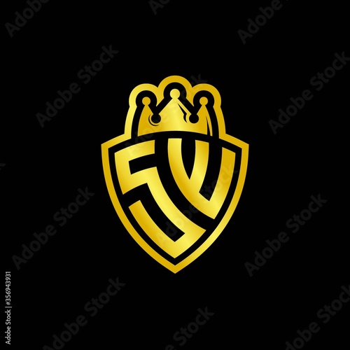SW monogram logo with shield and crown style design template