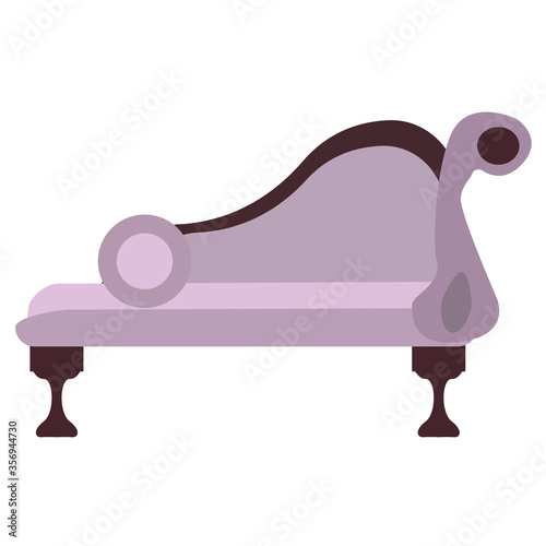 Purple antique daybed on a white background. Isolated vector illustration in a flat style. Retro-style. Furniture for apartments and offices. For interior design.