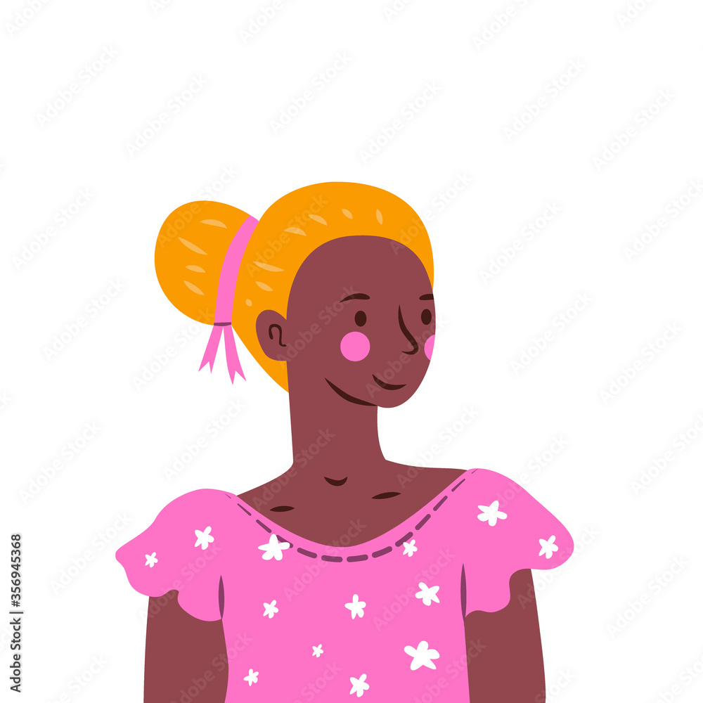 Portrait of beautiful teenage blonde african girl in pink cloth on white background. Isolated vector illustration. Portrait of beautiful teenage blonde african girl in pink cloth on white background. Isolated vector illustration.