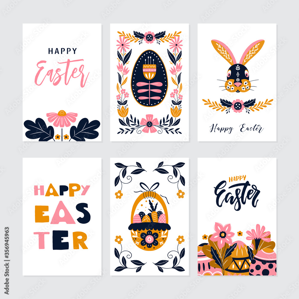 Fototapeta premium Easter greeting card in Scandinavian style Easter holiday illustration
