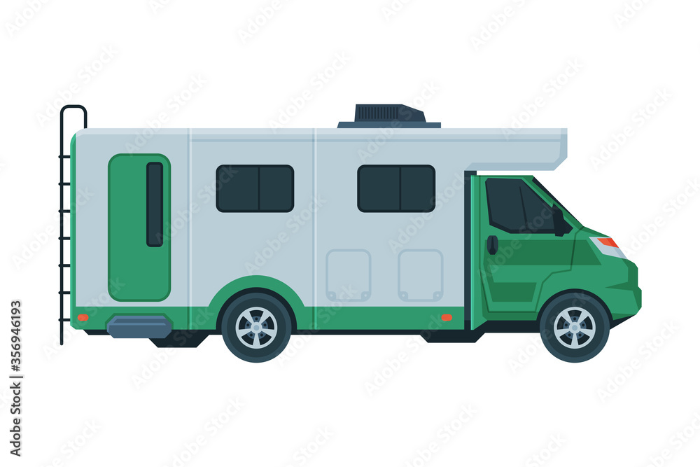 Modern Camper Van, Mobile Home for Summer Trip, Family Tourism and Vacation Flat Vector Illustration