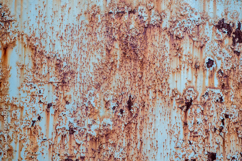background and texture of old metal surface is covered with blue paint and rust