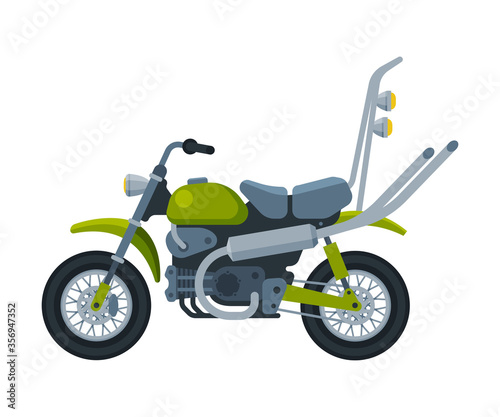 Green Motorcycle  Motor Vehicle Transport  Side View Flat Vector Illustration