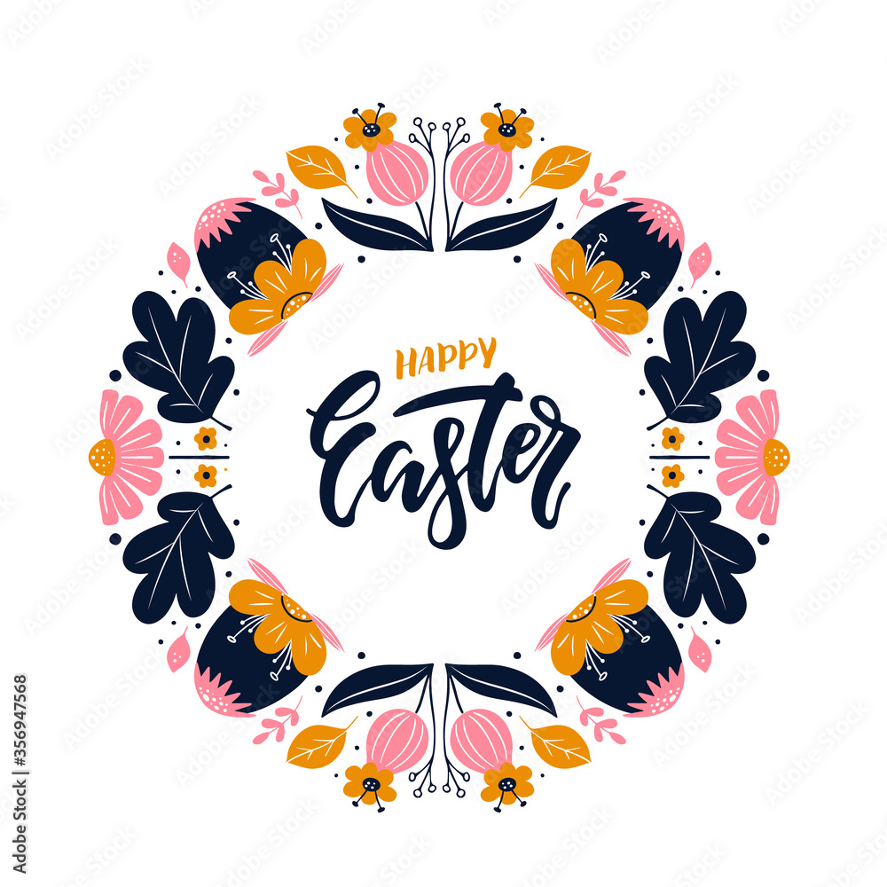 Fototapeta premium Easter greeting card in Scandinavian style Easter holiday illustration
