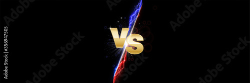 Versus light battle. MMA concept - fight night, MMA, boxing, wrestling, Thai boxing. VS of metal letters with light fire and glow. Versus battle vector.