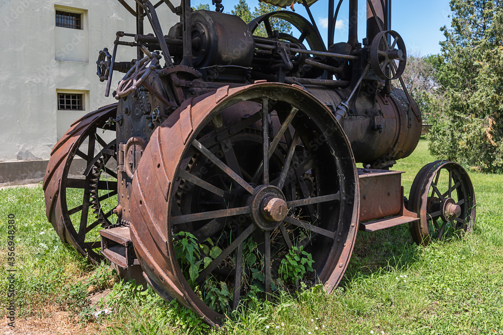Kulpin, Serbia - June 02, 2020: Vintage 1924 Old tractor (Hofherr Schrantz Clayton Shuttleworth) on display at the Serbia. 