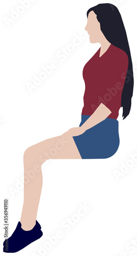 Sitting female person flat vector illustration