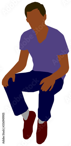 Sitting male person flat vector illustration (Black people)