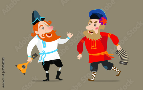 Russian men at the fair. Flat vector illustration, cartoon character.