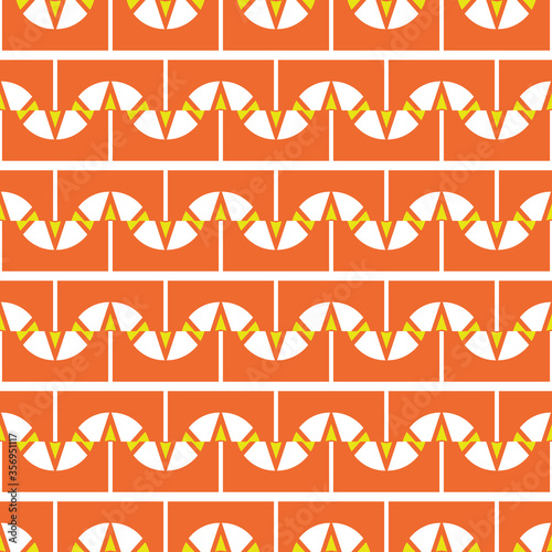 Vector seamless pattern texture background with geometric shapes  colored in orange  yellow  white colors.