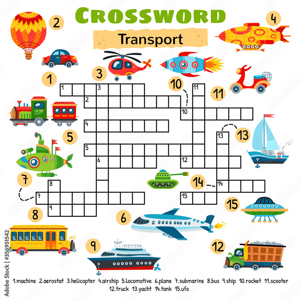 Transport toy crossword. Game for preschool kids
