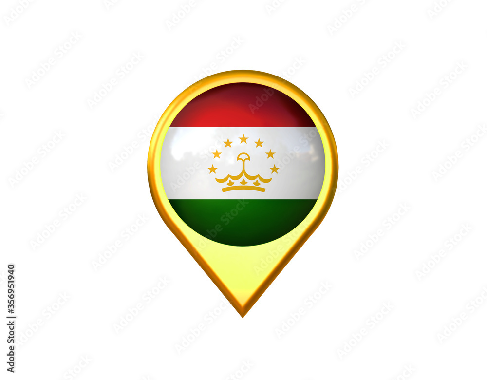 Tajikistan flag location marker icon. Isolated on white background. 3D illustration, 3D rendering