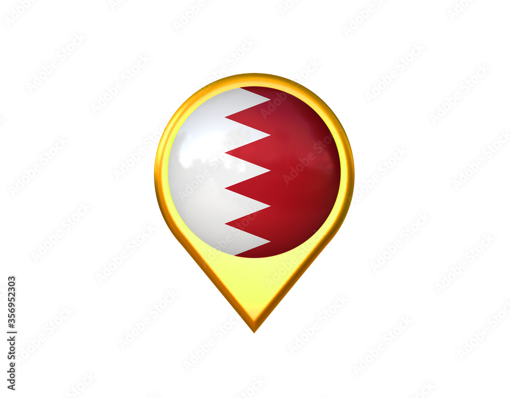 Obraz premium Bahrain flag location marker icon. Isolated on white background. 3D illustration, 3D rendering