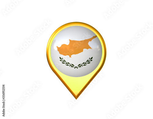 Cyprus flag location marker icon. Isolated on white background. 3D illustration, 3D rendering