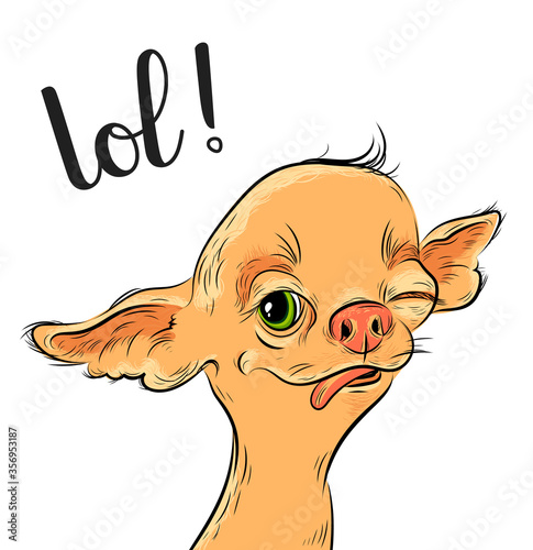 Portrait of a smiling dog, funny puppy with tongue, sticker of hand drawn style can be used to print t-shirt or anything else, vector illustration 10eps