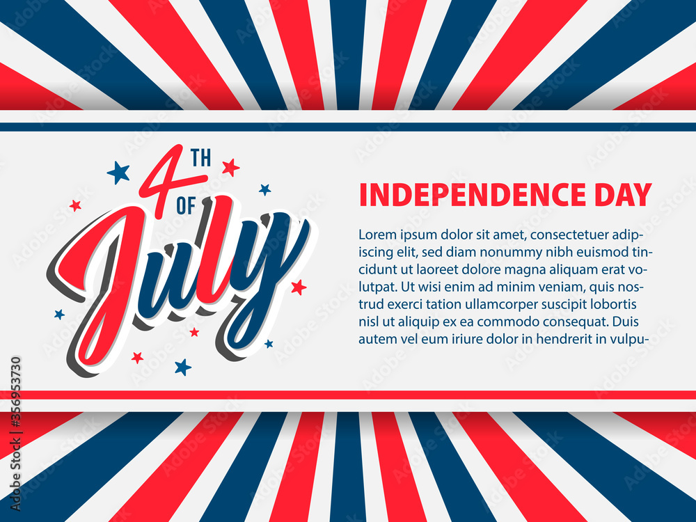 4th of July Independence day lettering typography vector background. Illustration for USA national holiday. Celebration text, border and sunburst. Poster, greeting card, banner design 4th of July Independence day lettering typography vector background. Illustration for USA national holiday. Celebration text, border and sunburst. Poster, greeting card, banner design