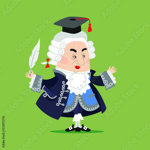 History of Russia. Noble Lord. Academic at the court of the Empress. Flat vector illustration, cartoon character.