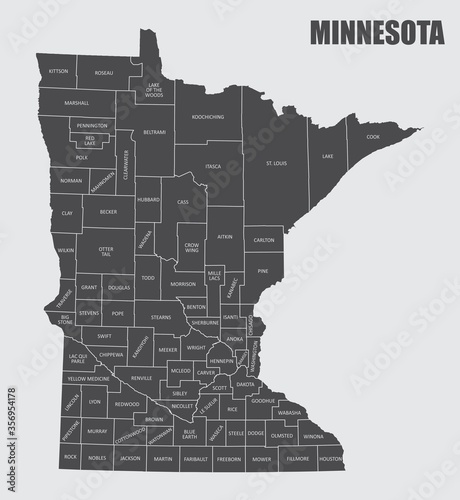 The Minnesota State County Map with labels