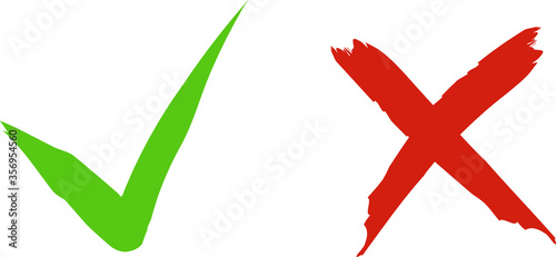 Green tick, red cross. Art design with text do and don't. Right or wrong. True or false.	