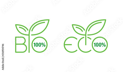 100 BIO and 100 ECO sticker set for healthy organic food products - isolated vector icons
