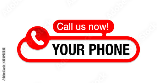 Call us now modern internet button  - template for phone number in website header  - conspicuous sticker with phone headset pictogram