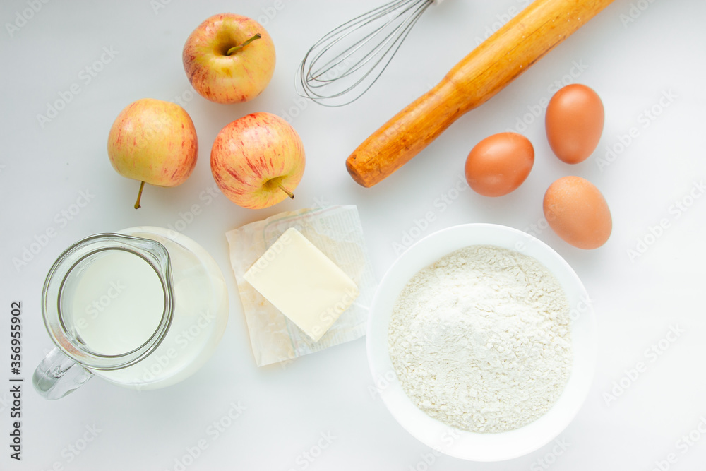 The recipe for making apple pie. Top view. The recipe for making apple pie. Top view.