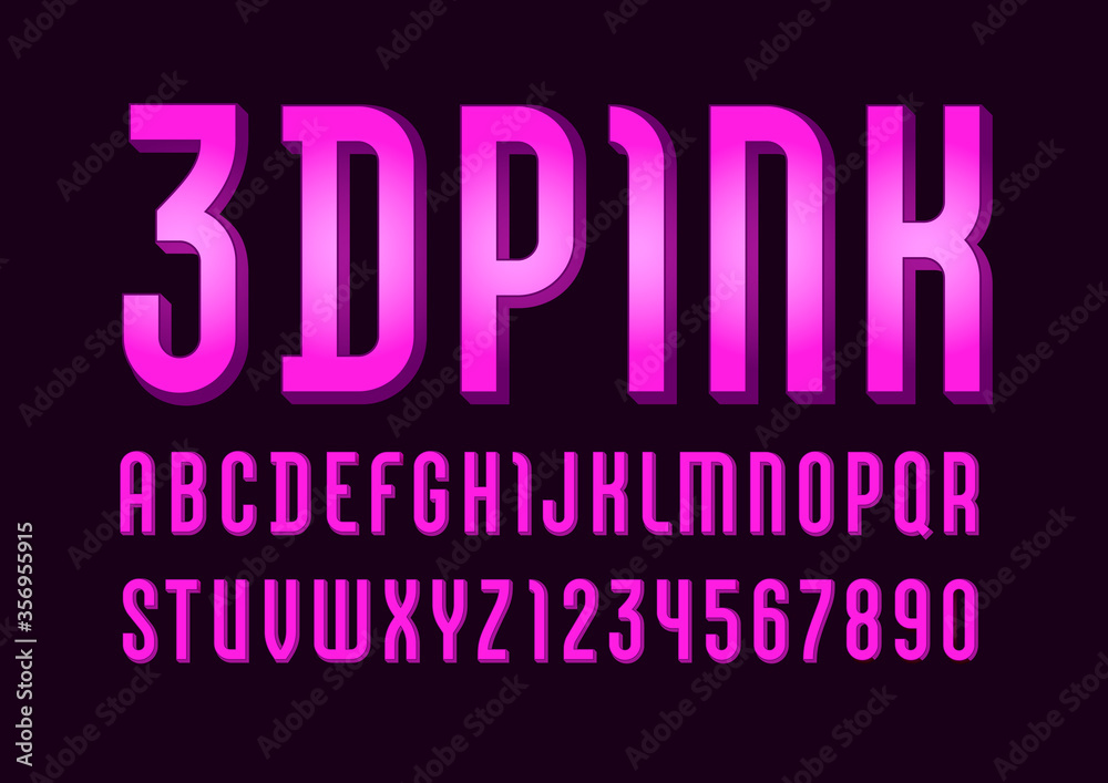 3D pink font, trendy alphabet, modern condensed letters and numbers for your design, vector illustration 10eps 3D pink font, trendy alphabet, modern condensed letters and numbers for your design, vector illustration 10eps