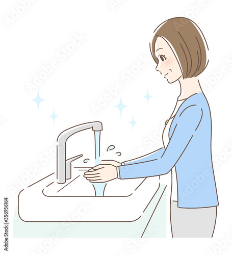 水道水で手を洗う女性