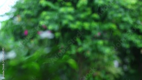Rain fell, close-up movement of rain outside