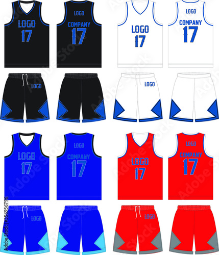Reversible Basketball Uniform jersey shorts Custom Designs Front and back view sports uniforms Mock ups Templates illustrations Vectors