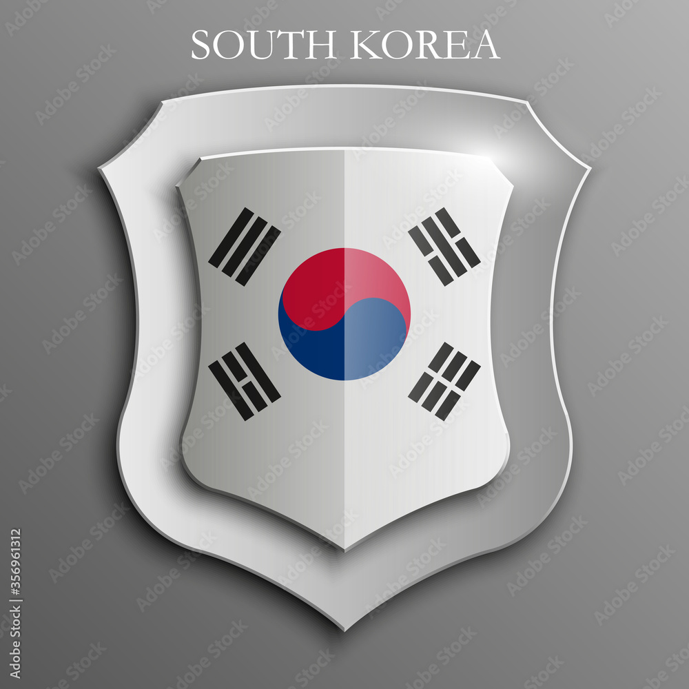 Design shield with flag and 3D effect on grey background - South Korea Design shield with flag and 3D effect on grey background - South Korea