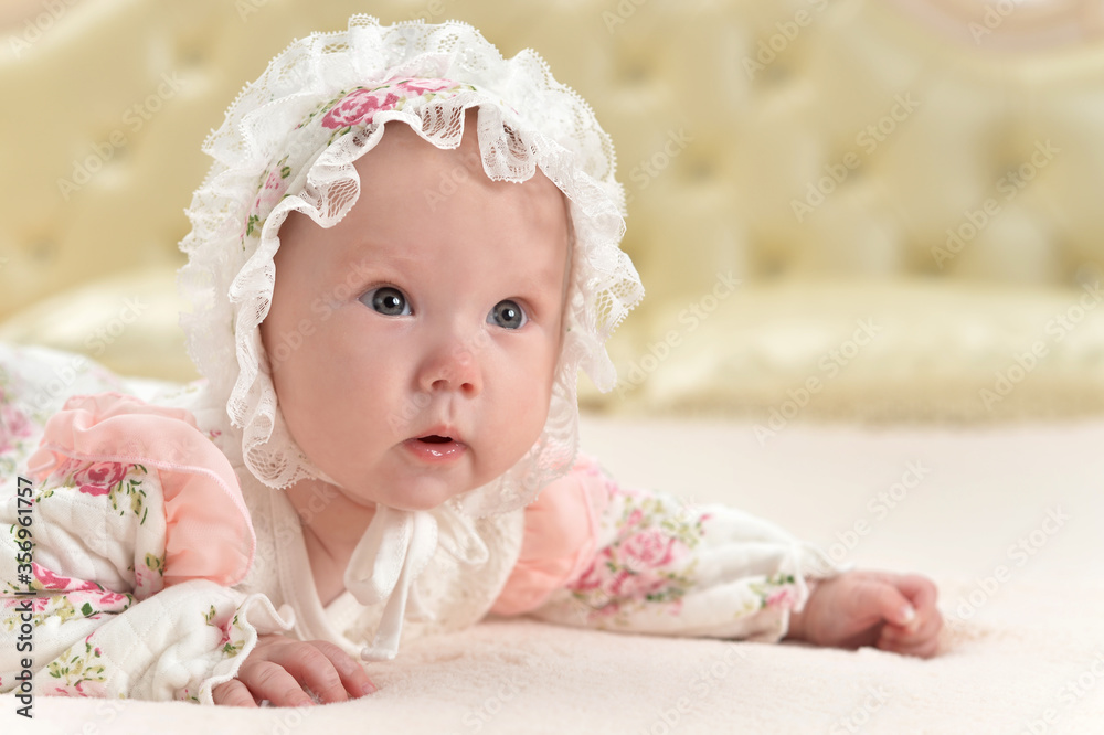 Portrait of cute little baby girl on bed Portrait of cute little baby girl on bed