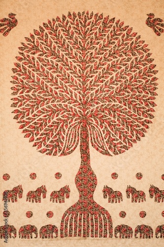 Mud work on wall, art on wall at White dessert, Dorado, Kutch, Gujarat, India