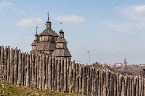 Wooden church on the island of Khortytsa in Zaporizhzhia. Ukraine photo