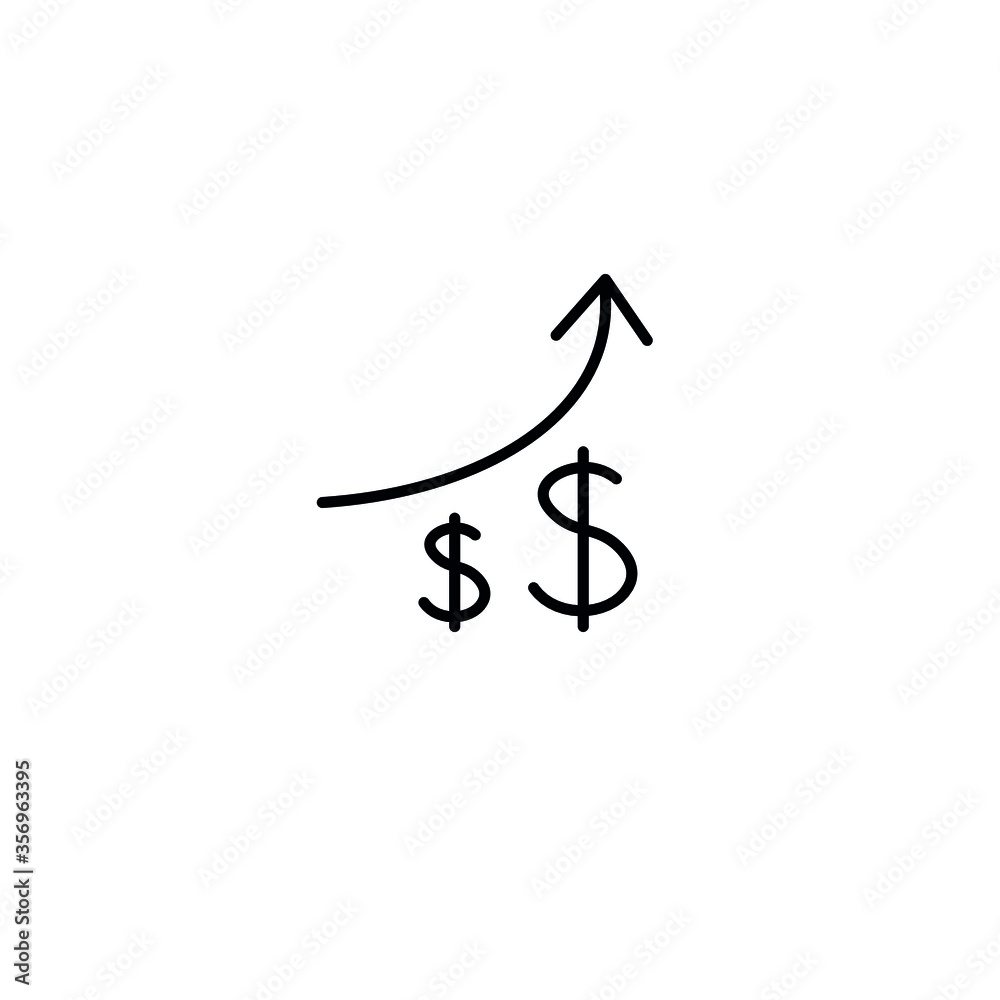 Rising dollar, up arrow and dollar sign simple line icon vector illustration. Editable stroke. Rising dollar, up arrow and dollar sign simple line icon vector illustration. Editable stroke.