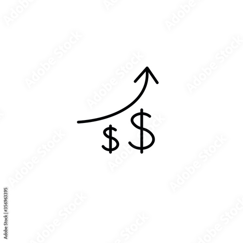 Rising dollar, up arrow and dollar sign simple line icon vector illustration. Editable stroke.