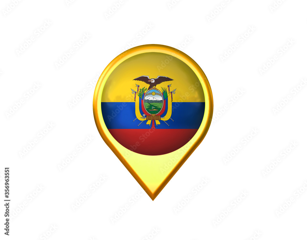 Ecuador flag location marker icon. Isolated on white background. 3D illustration, 3D rendering Ecuador flag location marker icon. Isolated on white background. 3D illustration, 3D rendering