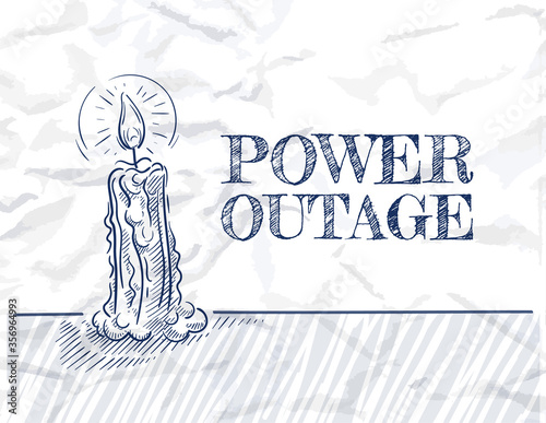 Burning candle. Power outage concept. No power. Sketch style vector illustration.