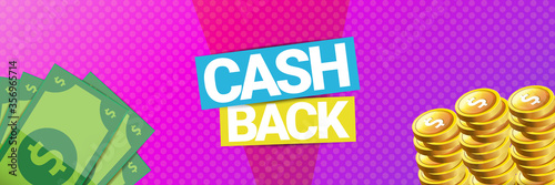 Wallpaper Mural vector cash back icon isolated on modern violet background. cashback or money refund horizontal banner background Torontodigital.ca
