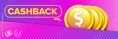 vector cash back icon isolated on modern violet background. cashback or money refund horizontal banner background