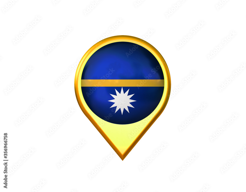 Nauru flag location marker icon. Isolated on white background. 3D illustration, 3D rendering Nauru flag location marker icon. Isolated on white background. 3D illustration, 3D rendering