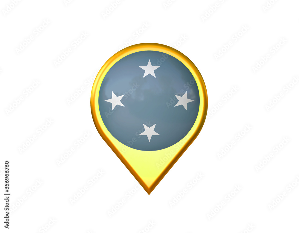 Micronesia flag location marker icon. Isolated on white background. 3D illustration, 3D rendering Micronesia flag location marker icon. Isolated on white background. 3D illustration, 3D rendering